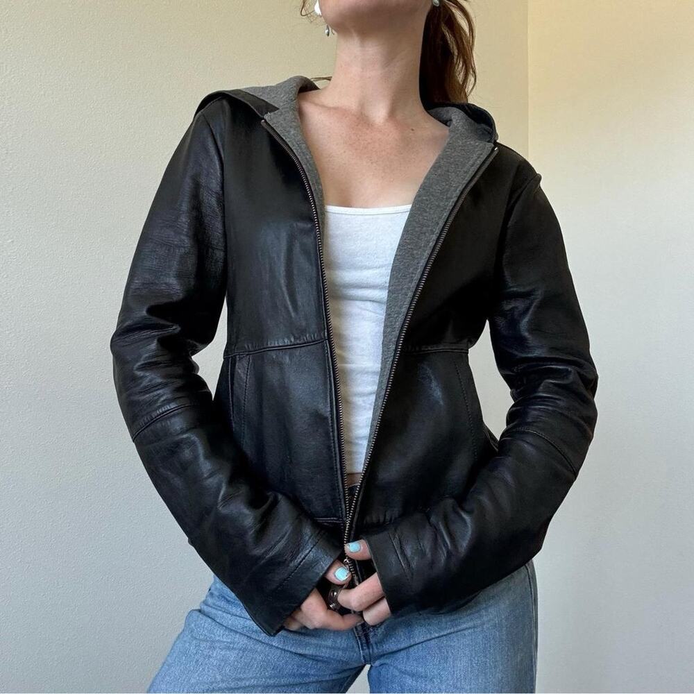 Joes jeans soft leather zip up jacket with hood
